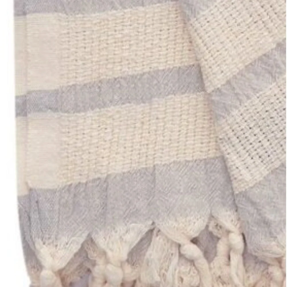Organic Cotton Loom Weave Spa Bath Towel Gray Natural Stripe NEW Sensitive Skin